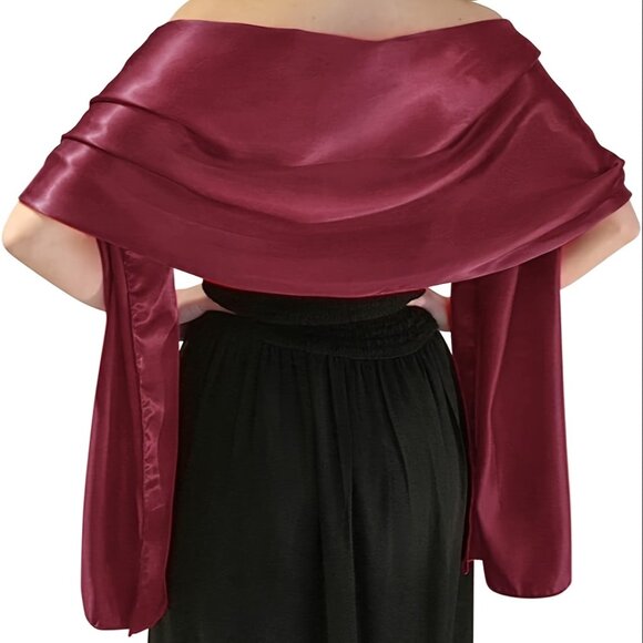 Elegant Satin Evening Wrap Shawl – Burgundy Wine Red - Picture 4 of 4